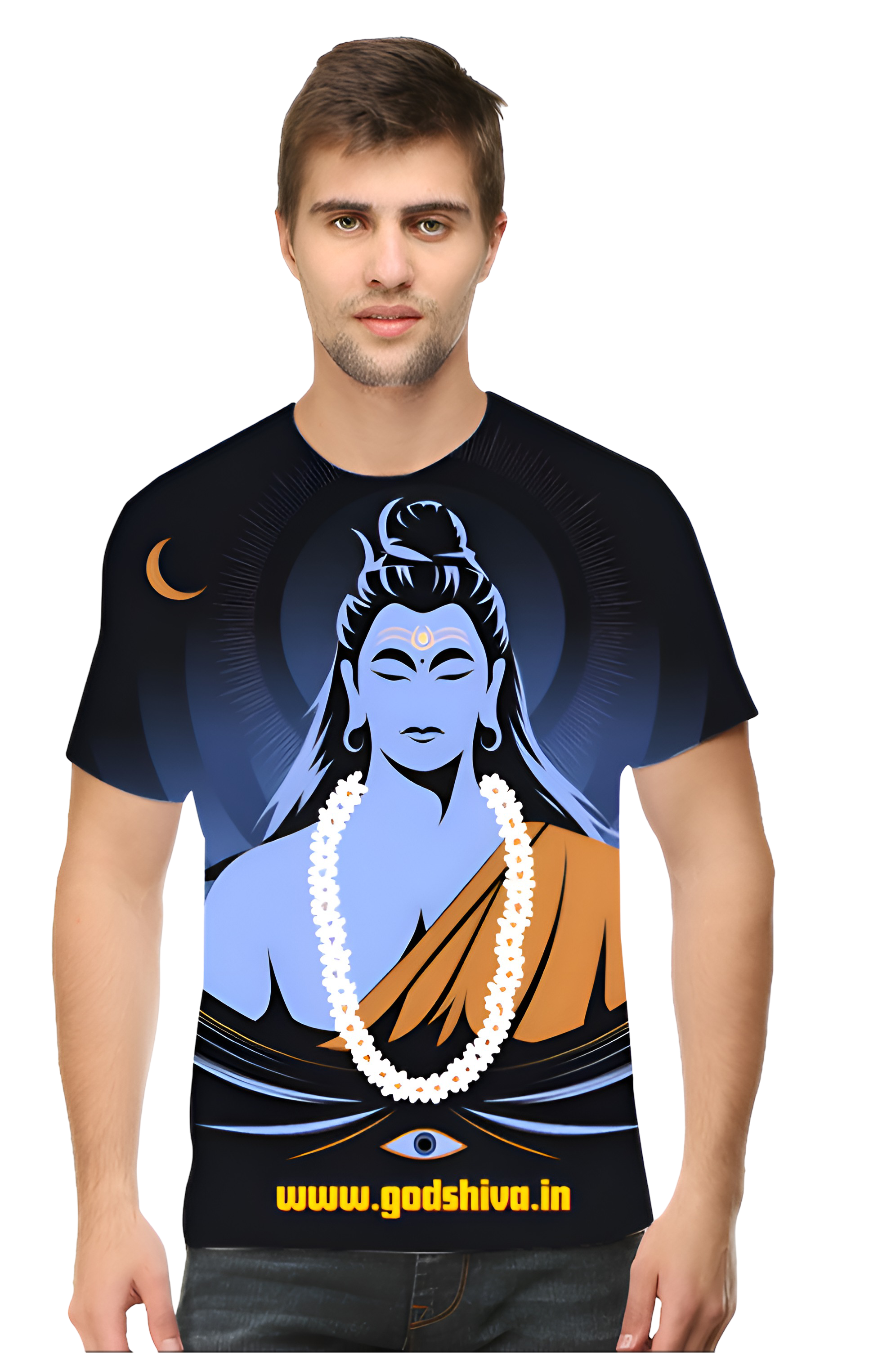 Lord Shiva Spiritual Print T-Shirt with Third Eye and Rudraksha Garland – Premium Cotton Tee